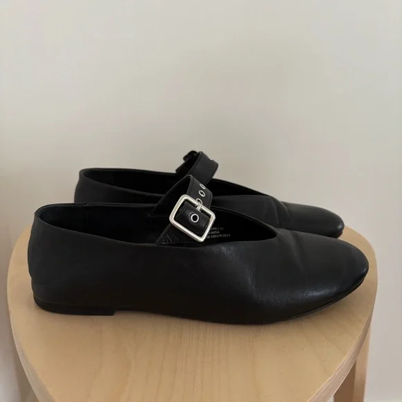 COS Buckle Ballet Flats Black Leather Mary Jane Shoes Size 38 7/7.5 - Picture 5 of 8